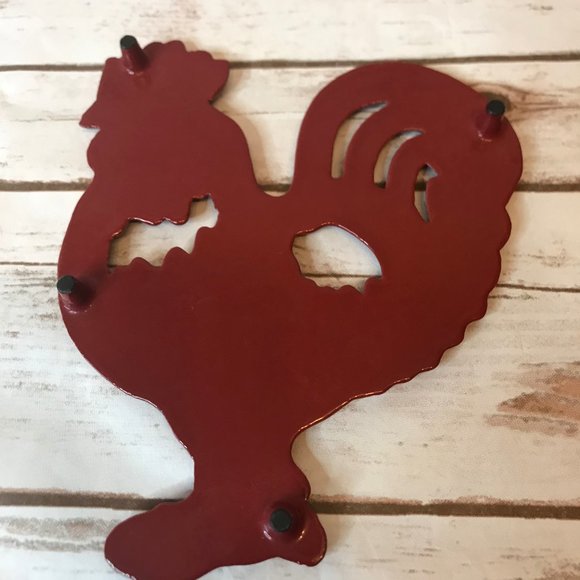 Red Enamel Cast Iron Rooster Trivet - Picture 2 of 7